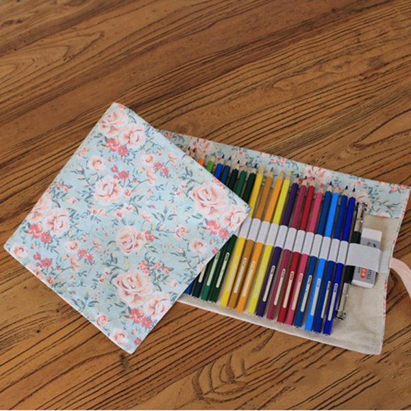 Canvas Pencil Wrap, Pencils Roll Pouch Case Hold For 48 Colored Pencils Pencils are not included-Countryside,48 Holes - ebowsos