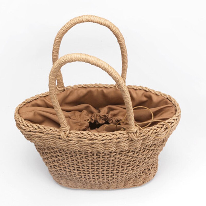 Casual Simple And Generous No Decorative Plain Color Net Hollow Textured Woven Bag Popular Straw Bag Handbags 37X25Cm(Wit - ebowsos