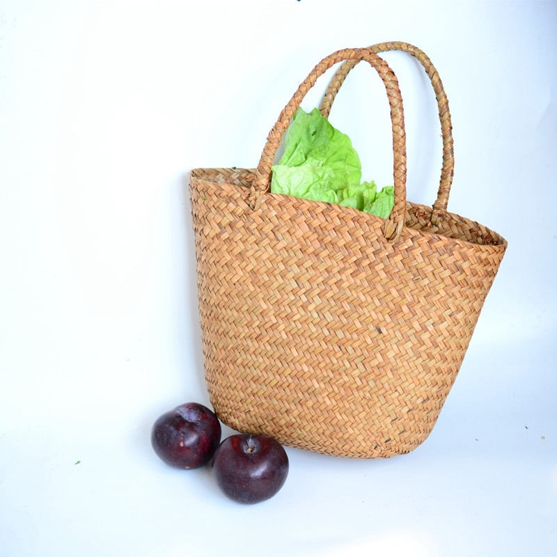 Casual Straw Bag Natural Wicker Tote Bags Women Braided Handbag For Garden Handmade Mini Woven Rattan Bags - ebowsos