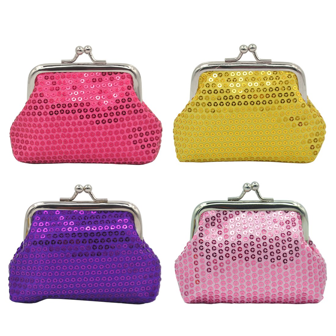 Coin Pouch Purse 4 Packs Cute Canvas Gift Jewelry Trinkets Pouch Clasp Closure Wallet Assorted Colors (4 Pcs Sequins Coin - ebowsos