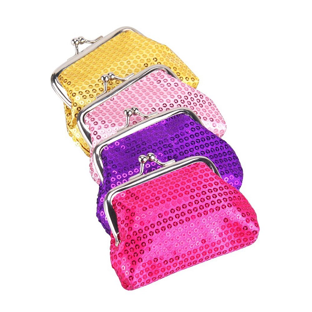Coin Pouch Purse 4 Packs Cute Canvas Gift Jewelry Trinkets Pouch Clasp Closure Wallet Assorted Colors (4 Pcs Sequins Coin - ebowsos