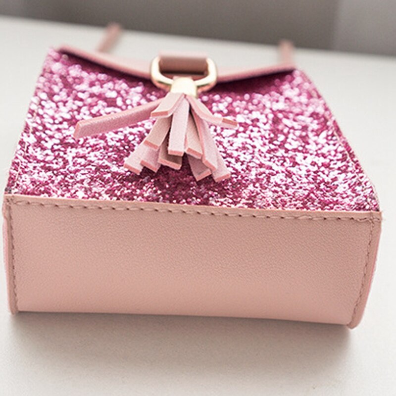 Colorful Sequins Phone Bag Women Pu Leather Mini Shoulder Bag With Tassel Small Crossbody Bag Female - ebowsos