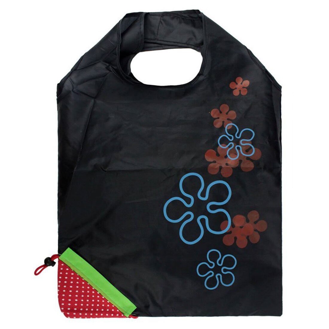 Compact Reusable Bag, folded like a Strawberry, Black - ebowsos