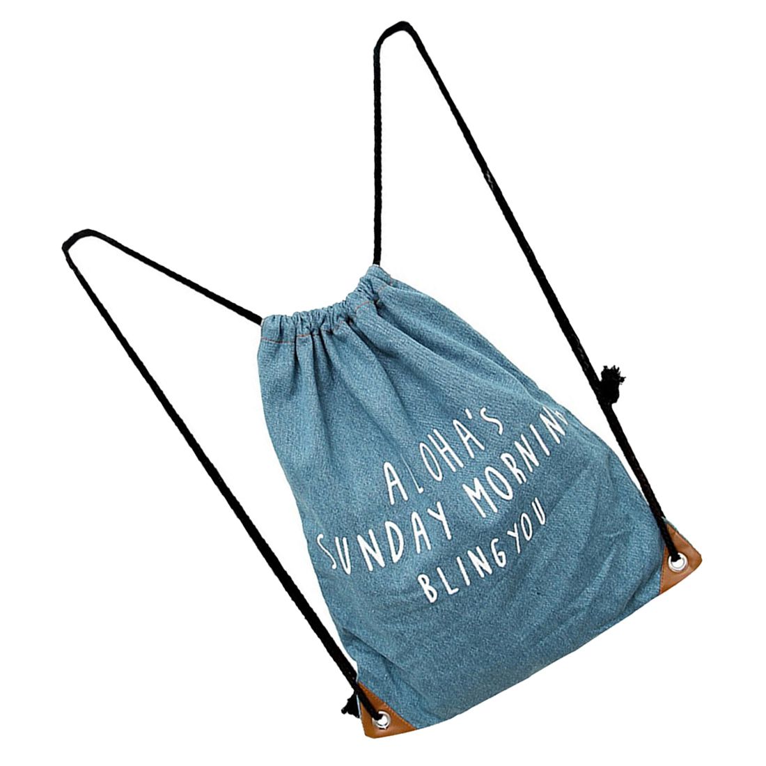 Convenient denim Backpack Retro style Drawstring Bag size about 33 * 40cm - ebowsos