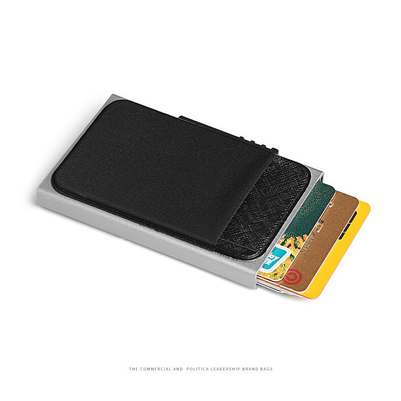 Credit Card Holder Wallet Women Men Card Boxs Up Aluminum Back Pocket Coin Purse Id Rfid Blocking Metal Mini Slim Automat - ebowsos