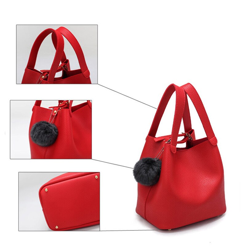 Crossbody Bag,Cute Hair Ball PU Leather Hasp Handbags Shoulder Bag Messenger Tote Purse For Women and Girls - ebowsos
