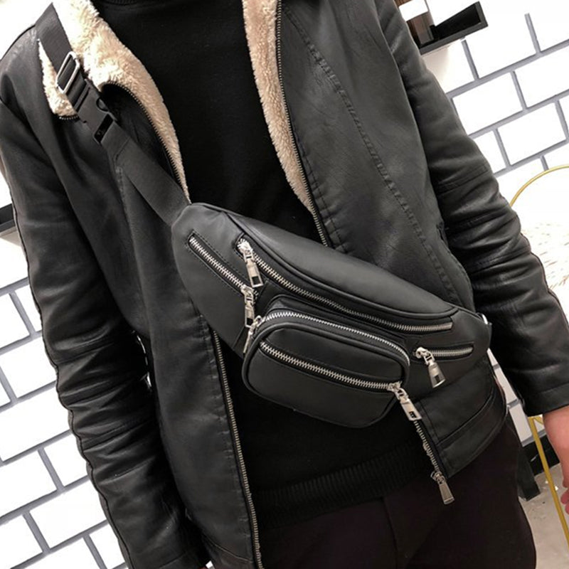Crossbody Bags for Women PU Leather Shoulder Chest Bag Large Capacity Ladies Handbag Zipper Waist Pack - ebowsos