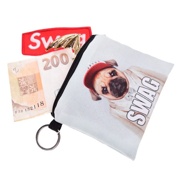 Cute 3d Pug Dog Pattern Unisex Coin Purse Change Bag Wallet Zipper Pouch Key Bag Handbag - ebowsos