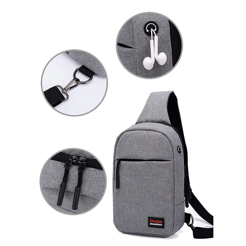 DINGXINYIZU Men's external USB charging and headphone hole canvas bag - ebowsos