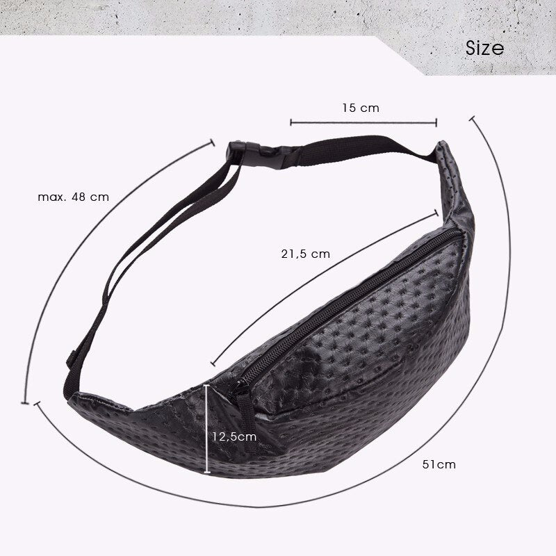 Dot leather belt bag PU fanny pack for women waist bag pouch bag(Black) - ebowsos