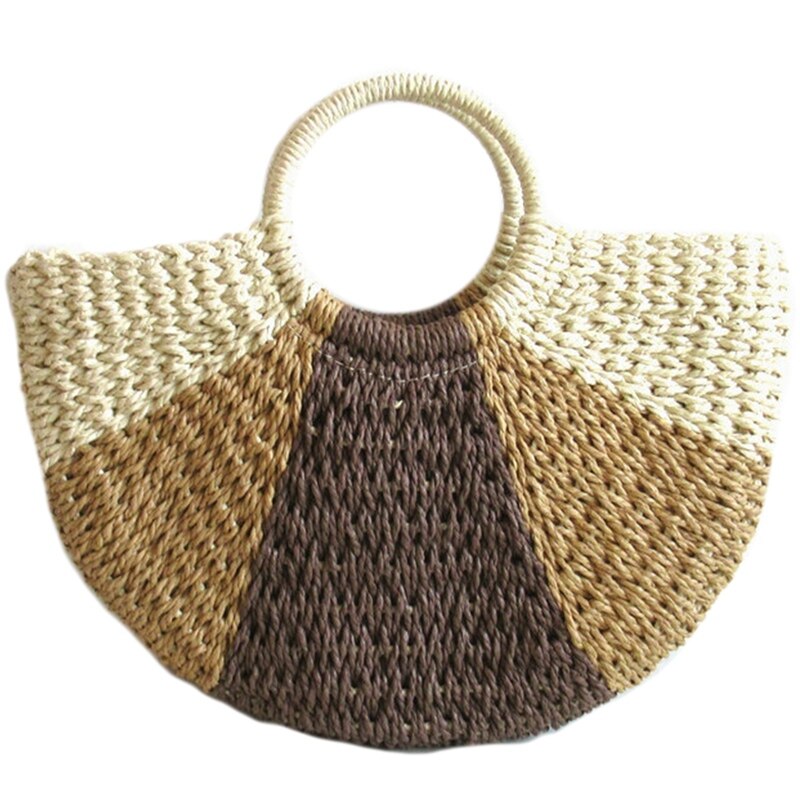 Europe And The United States Retro Straw Bag Classic Semi-Circle Bag Transition Paper Rope Woven Bag Beach Bag Casual Han - ebowsos