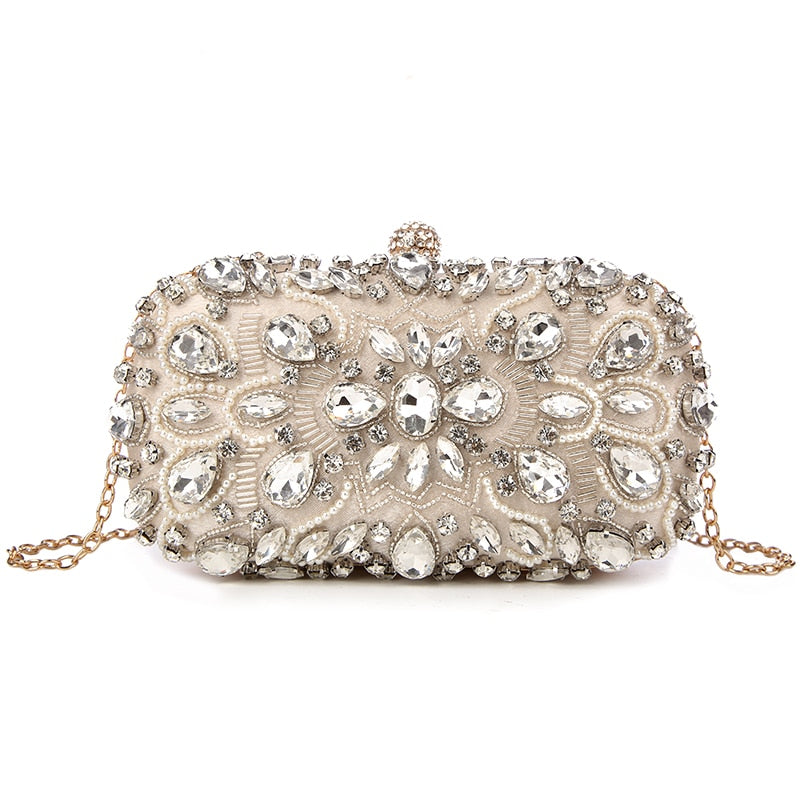 Evening Bags Diamond Rhinestone Pearls Beaded Day Clutch Women's Purse Handbags Wallets Evening Wedding Bag - ebowsos
