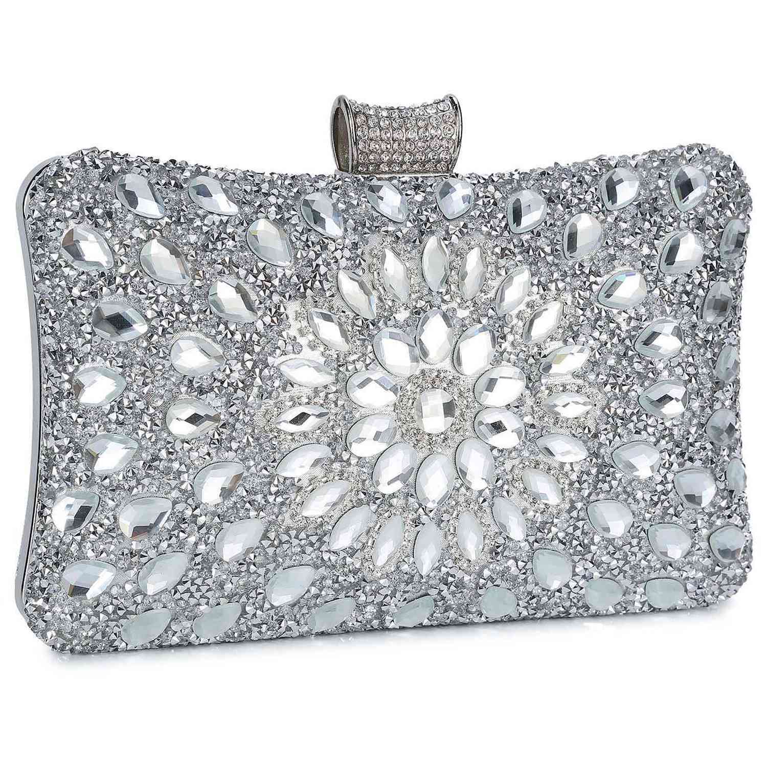 Evening Bags and Clutches for Women Crystal Clutch Beaded Rhinestone Purse Wedding Party Handbag - ebowsos