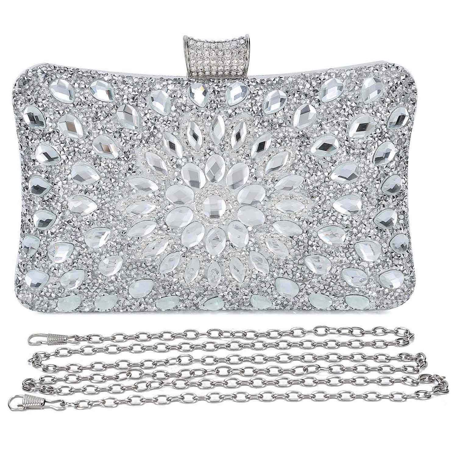 Evening Bags and Clutches for Women Crystal Clutch Beaded Rhinestone Purse Wedding Party Handbag - ebowsos
