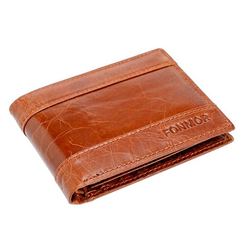 FONMOR Vintage Oil Wax Leather Men's Short Small Wallet Simple Fashion Card Holder Wallets Brown - ebowsos