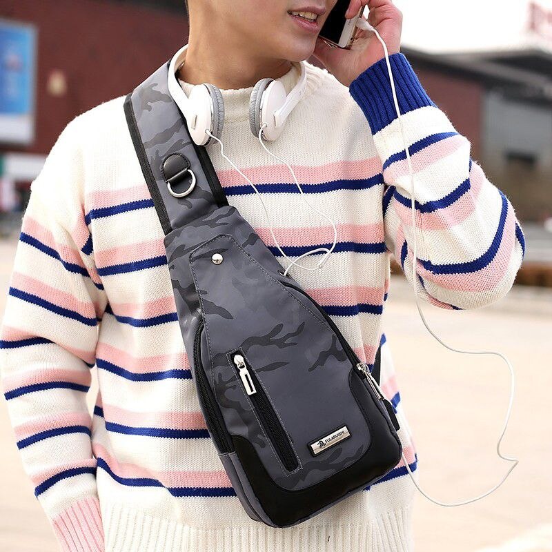 FULARUISHI Casual Camouflage Crossbody Chest Sling Bag Travel Bag with USB Charger Port For Men - ebowsos