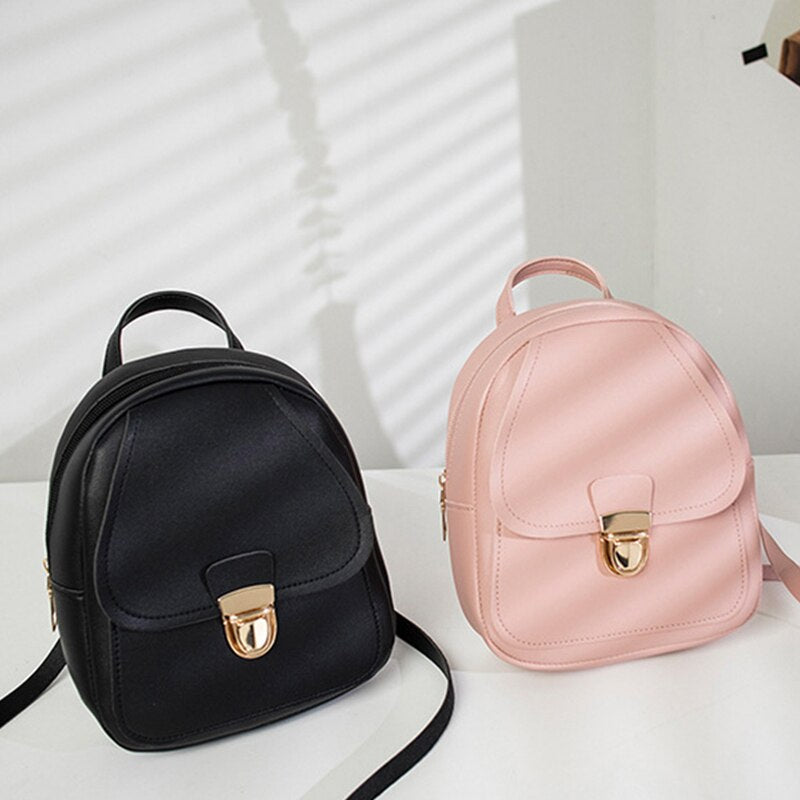 Fashion Backpack Multi-Function Small Backpack Women Pu Leather Shoulder backpack Female Backpack School Bag Pack - ebowsos