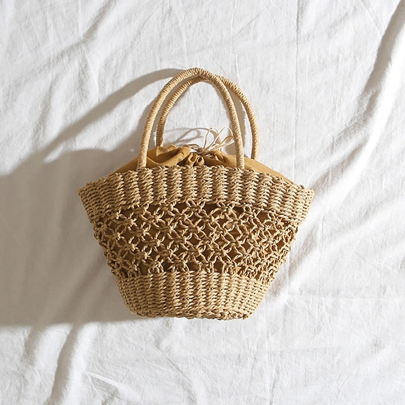 Fashion Beach Handbags Ladies Hand Bag Tote Travel Clutch Bohemian Hollow Straw Bag Women Summer Wicker Basket Bag - ebowsos