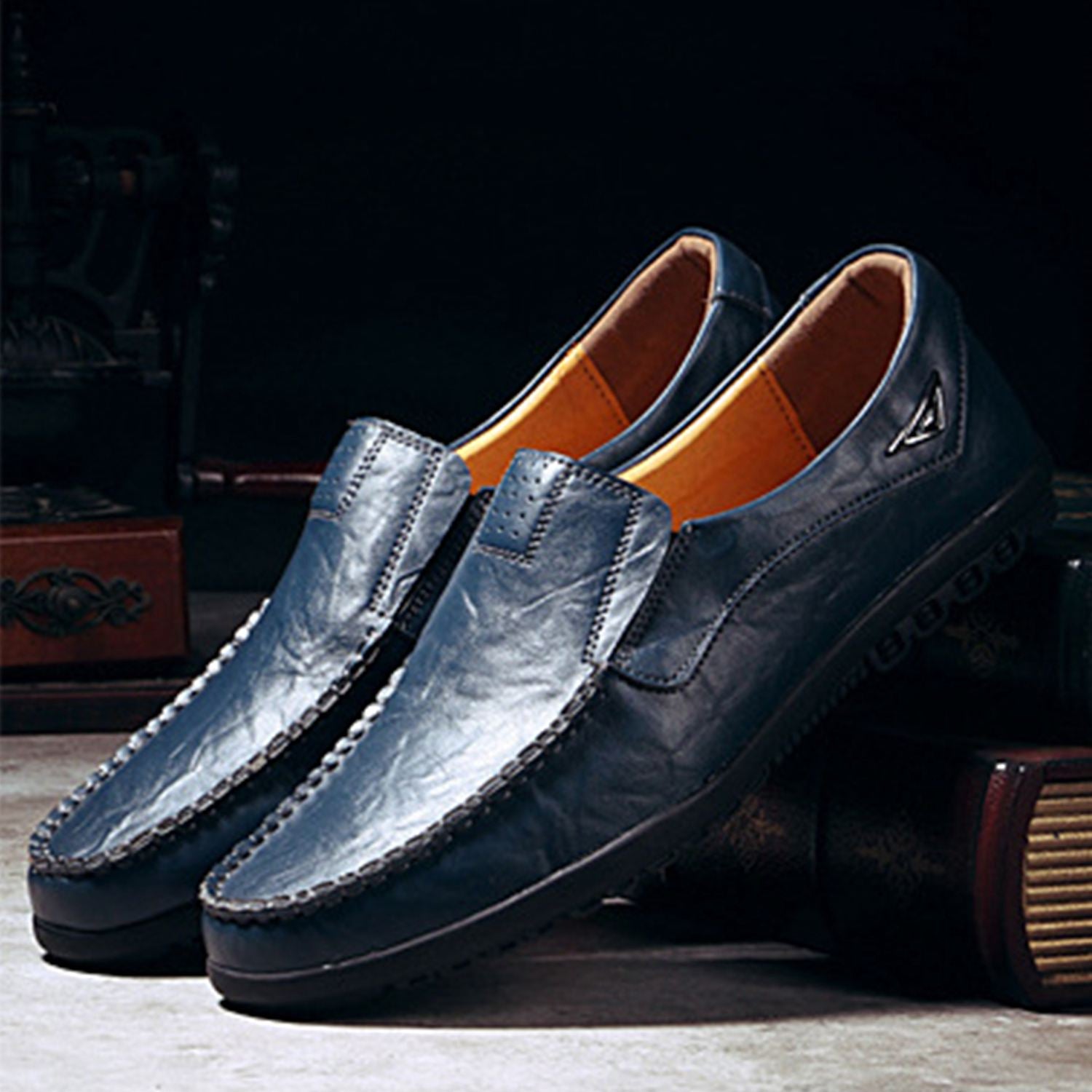 Fashion Casual Driving Shoes Genuine Leather Loafers Business Men Shoes Men Loafers Luxury Flats Shoes Men - ebowsos