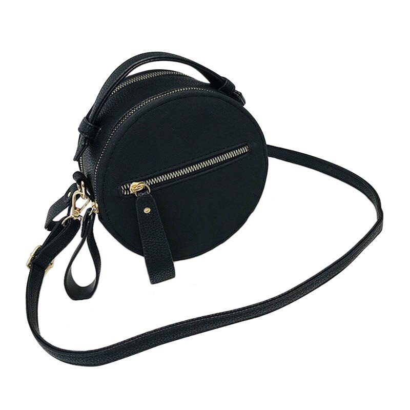 Fashion Circular Scrub PU Leather Handbag Female Retro Small Round Shoulder Bag Women Circle Messenger Bag - ebowsos