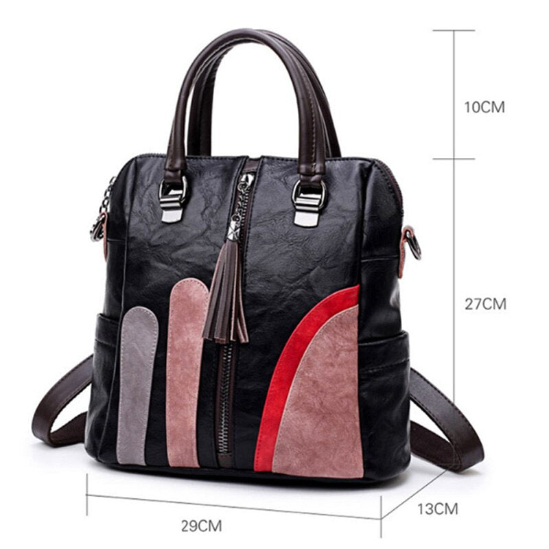 Fashion Contrast Shoulder Bag Tassel Crossbody Bag Multifunctional Zipper Backpack  Leather Tassel Backpack - ebowsos