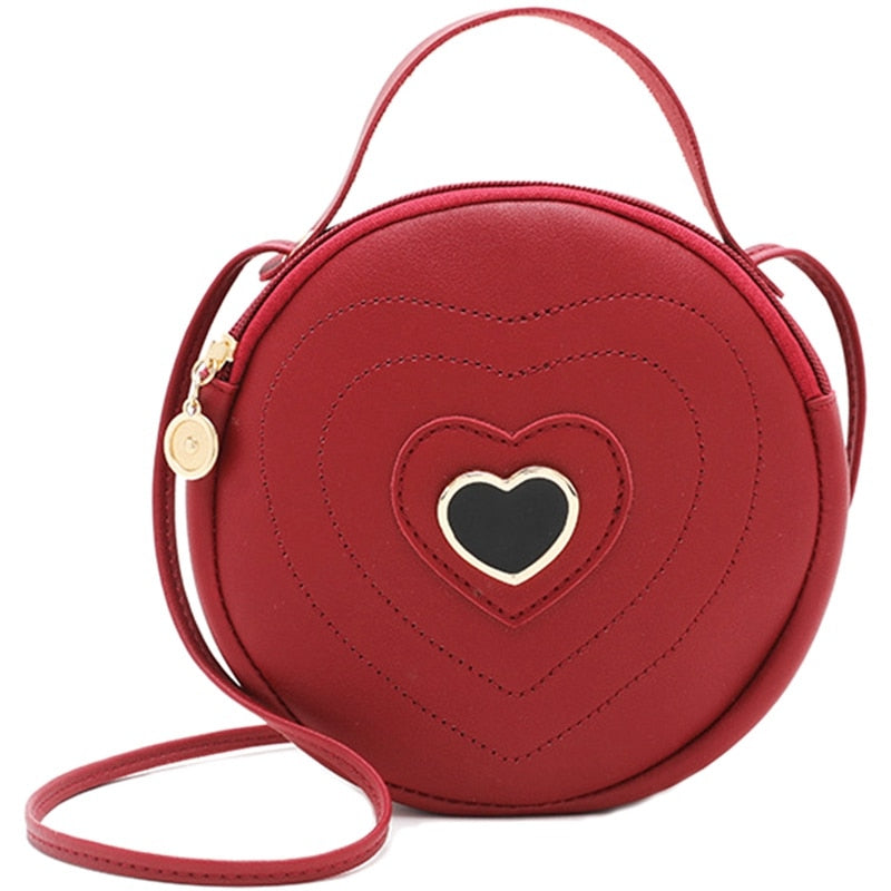 Fashion Cute Round Heart-Shaped Pattern Women'S Zipper Messenger Bag Shoulder Bag Handbag - ebowsos