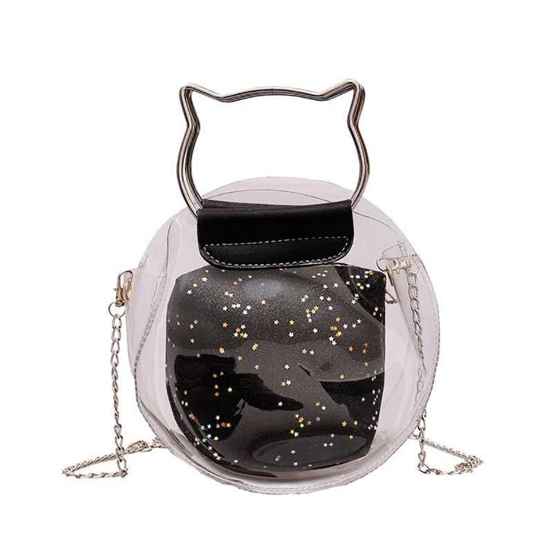 Fashion Handbag Transparent Bag Small Cute Cat Shape Handbag Messenger Bag Holographic Shoulder Bag Ladies - ebowsos