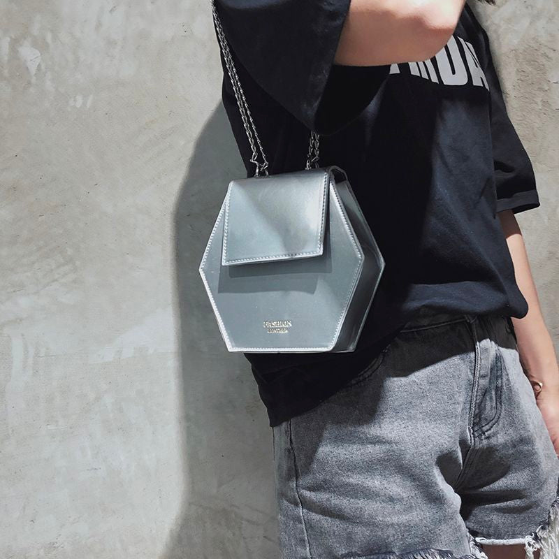 Fashion Hexagonal Women Bag Chains Mini Handbags Leather Female Shoulder Messenger Bag Clutch Pocket - ebowsos