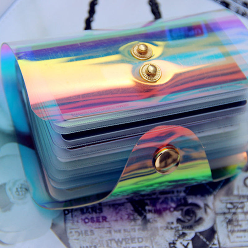 Fashion Hologram Clear Transparent Bag Case Organizer Credit Card Holder - ebowsos