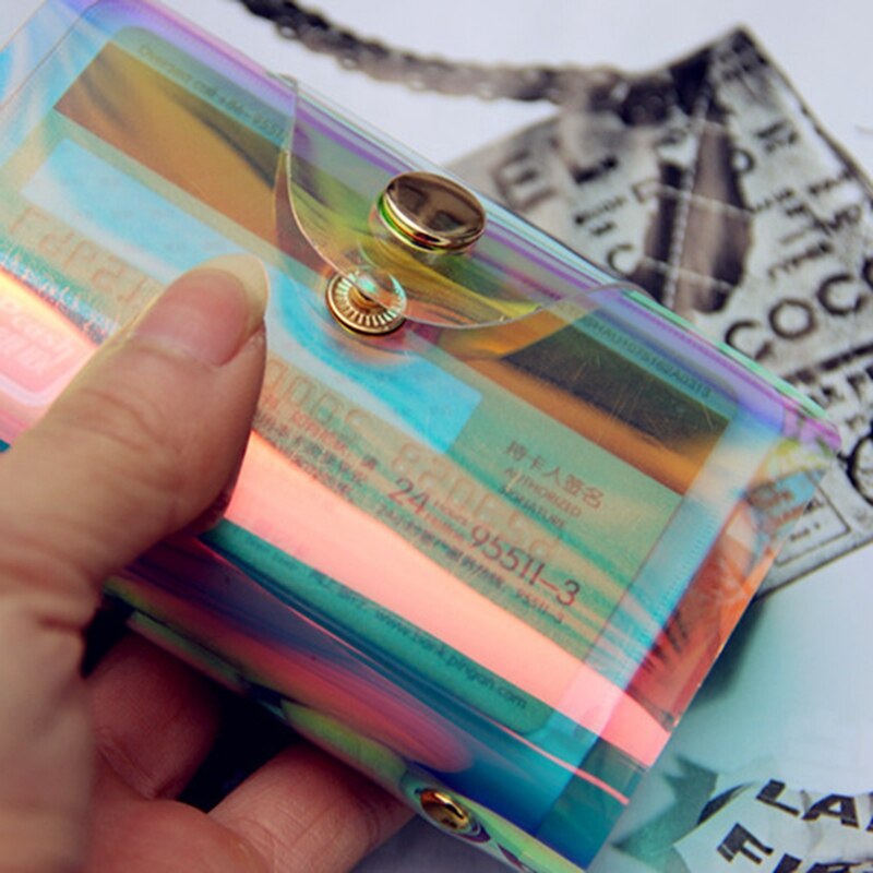 Fashion Hologram Clear Transparent Bag Case Organizer Credit Card Holder - ebowsos
