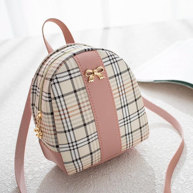 Fashion Ladies Backpack Soft Press Multi-Function Small Backpack Hit Color Striped Backpack Girls - ebowsos