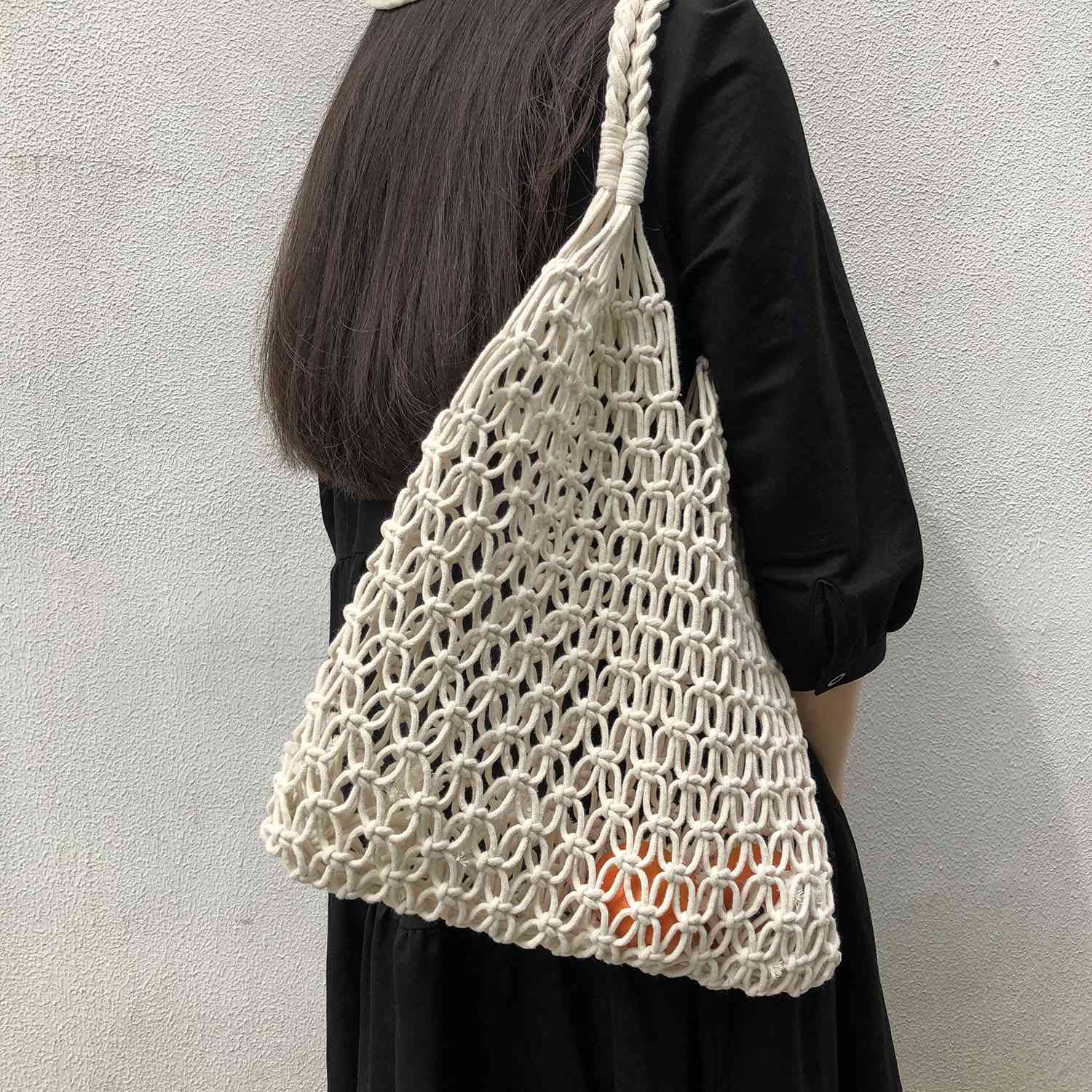 Fashion Popular Woven Bag Mesh Rope Weaving Tie Buckle Reticulate Hollow Bag No Lined Net Shoulder Bag - ebowsos