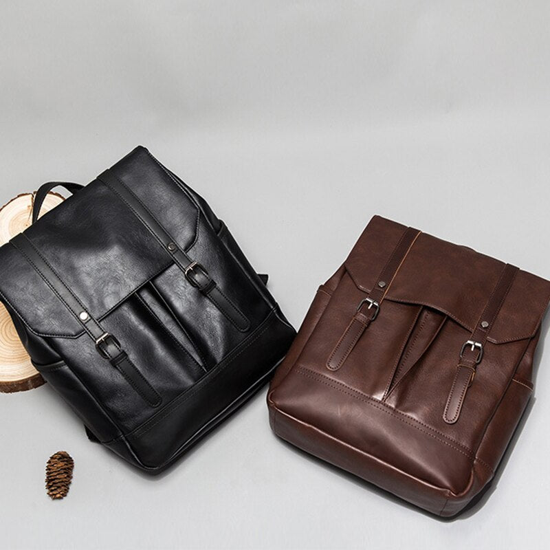 Fashion Pu Leather Backpacks Vintage Casual Notebook Backpack Man And Women Student School Bags Shoulder Bags Backpack - ebowsos