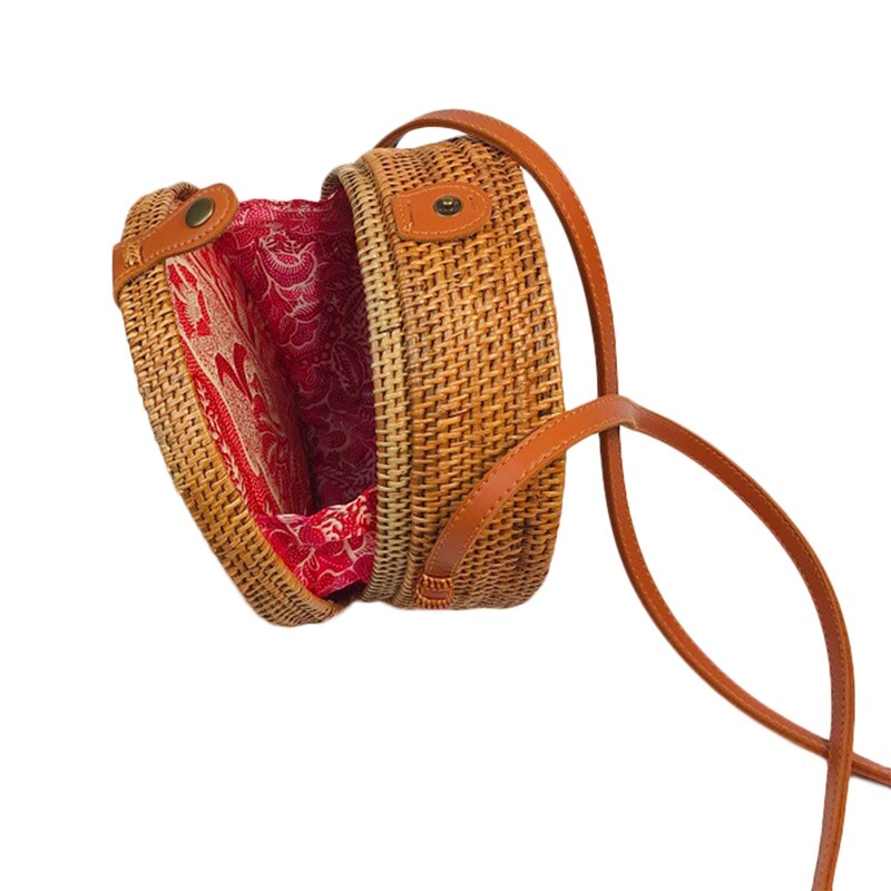 Fashion Round Shoulder Bag Rattan Hand Woven Beach Straw Hand Bags Small Mini Shell Crossbody Messenger Bag For Women Lad - ebowsos