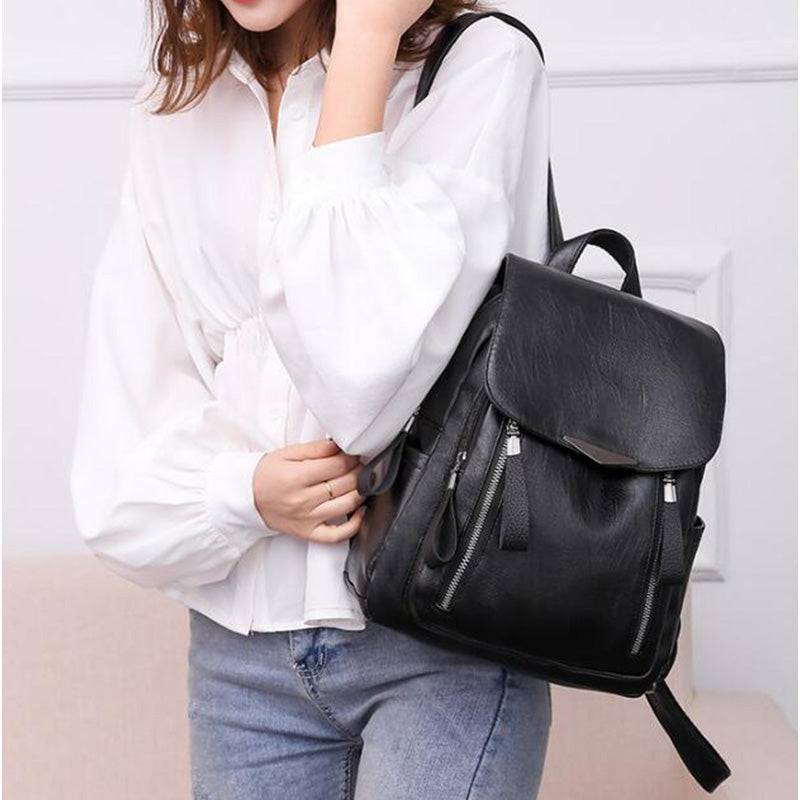 Fashion Soft Leather Korean Version Of Personality Leisure Travel Small Backpack Leather Backpack Women'S Shoulder Bag - ebowsos