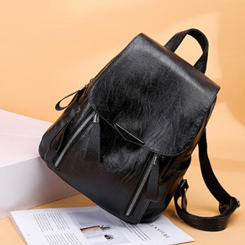 Fashion Soft Leather Korean Version Of Personality Leisure Travel Small Backpack Leather Backpack Women'S Shoulder Bag - ebowsos