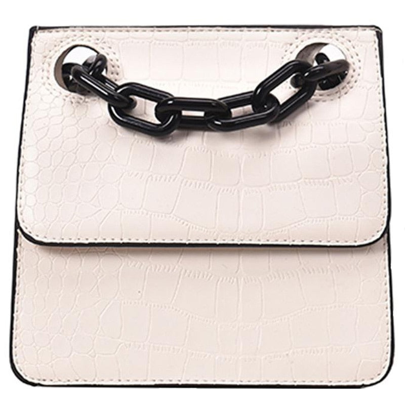 Fashion Stone Buckle Small Square Shoulder Messenger Bag Personality Thick Chain Shoulder Bag - ebowsos