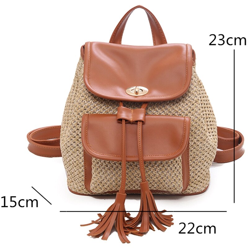 Fashion Straw Woven Backpack Ladies Backpack Summer Girl Quality Backpack Travel Bag Backpack Backpack - ebowsos