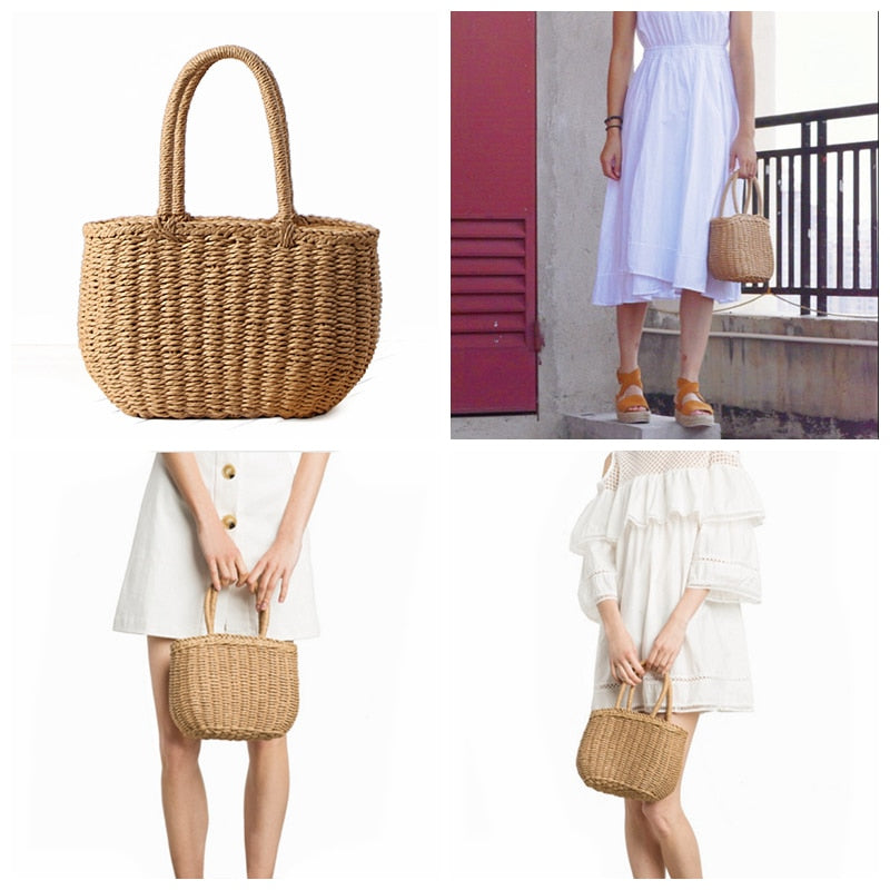 Fashion Summer Beach Bag Handmade Bag Rattan Basket Bag Women Holiday Bohemian Bag Small Tote - ebowsos