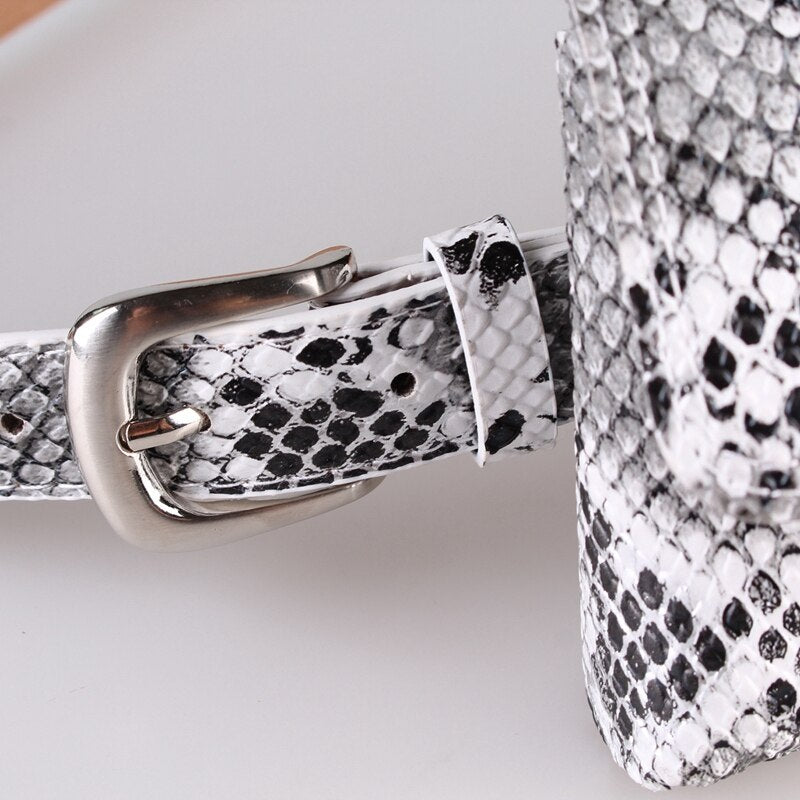 Fashion Waist Bag Chain Serpentine Alligator Detachable Belt Bag Pu Leather Women Fanny Pack Buckle Pocket Phone Money Ho - ebowsos