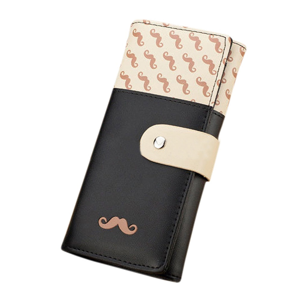 Fashion Women Purse -Wallet Moustache Printed Card Bag Zipper Leather Wallets - ebowsos