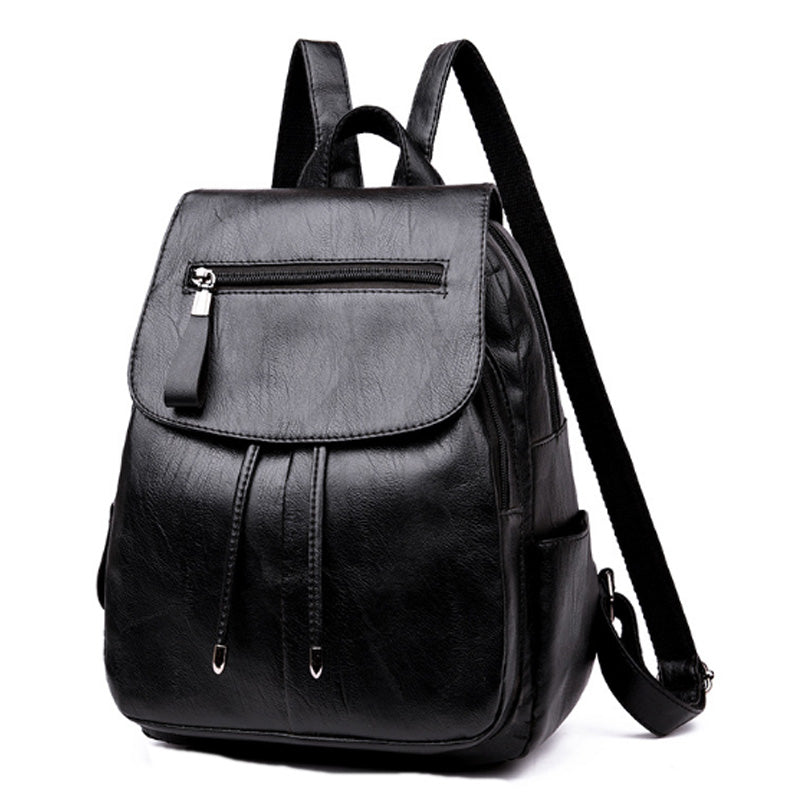 Fashion Women'S Backpack Teen Leather Fit Teen Girl Casual Black Backpack Large Capacity Female Travel - ebowsos