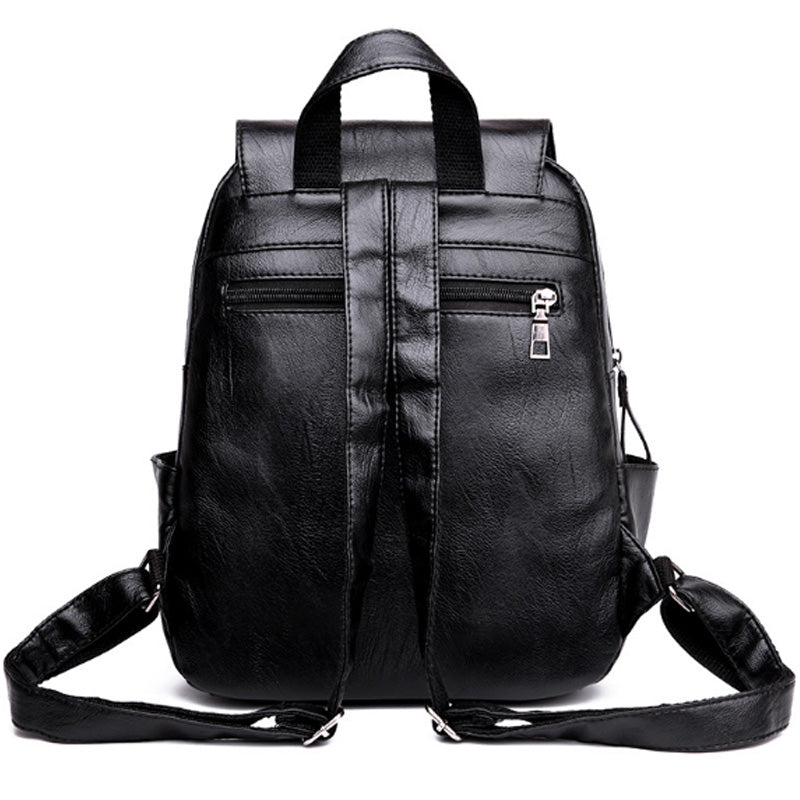 Fashion Women'S Backpack Teen Leather Fit Teen Girl Casual Black Backpack Large Capacity Female Travel - ebowsos