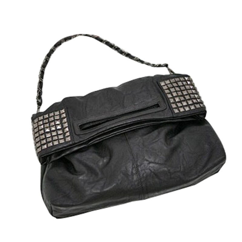 Fashion Women'S Korean Faux Leather Rivet Chain Foldable Shoulder Purses And Handbag Cross Body Bag - ebowsos