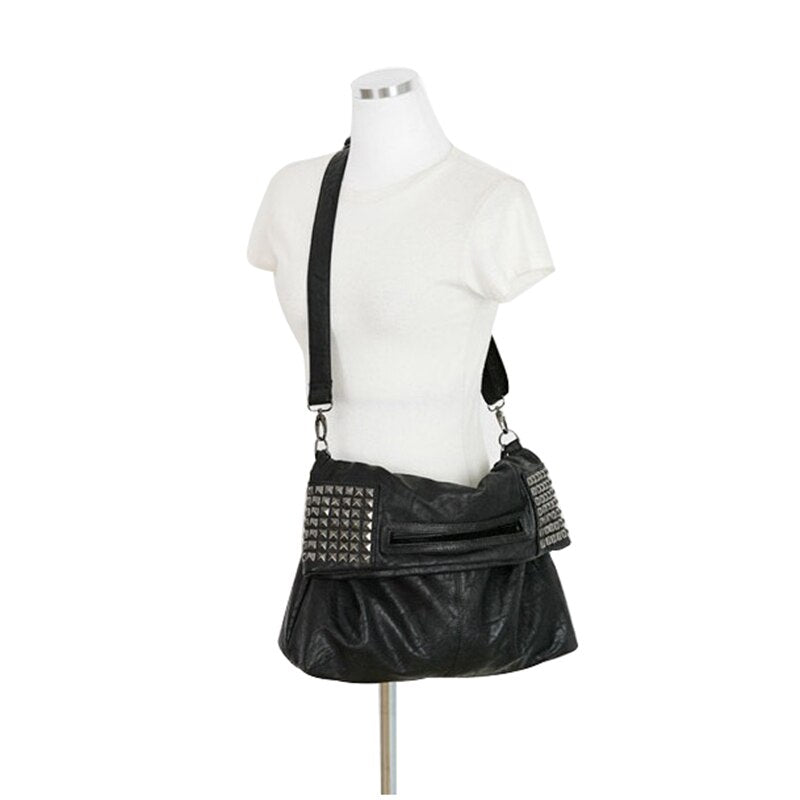 Fashion Women'S Korean Faux Leather Rivet Chain Foldable Shoulder Purses And Handbag Cross Body Bag - ebowsos