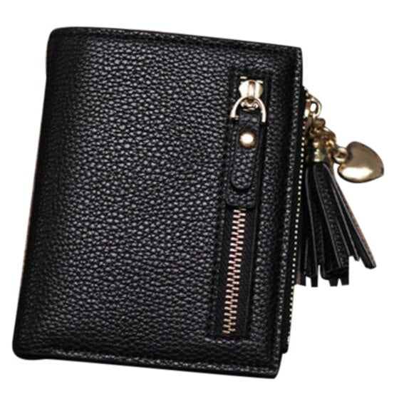 Fashion Women Short Wallets PU Leather Tassel Zipper Small Wallet Purse Cards Holder For Girls Women - ebowsos