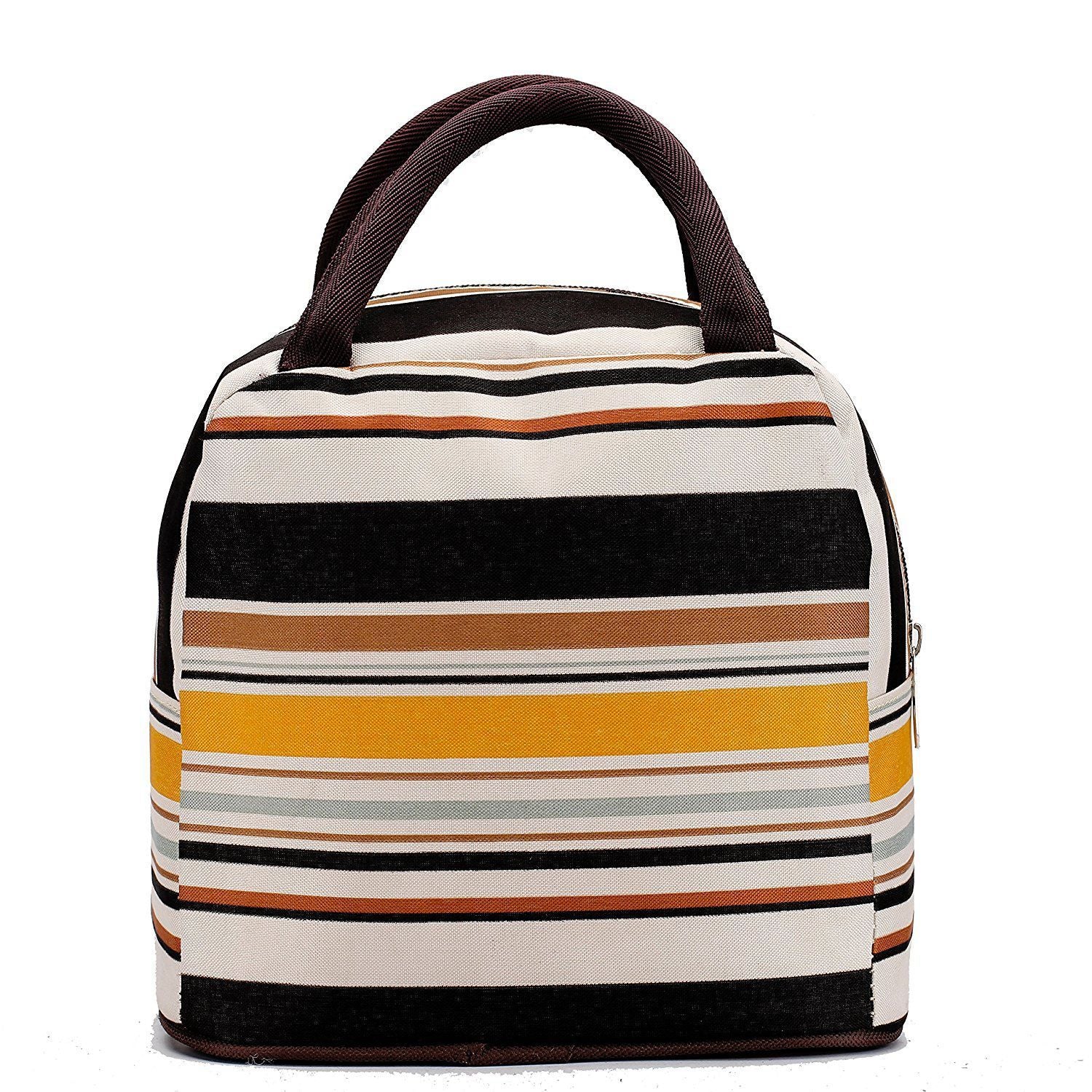 Fashion Zipper Lunch Bag Picnic Box for Women Tote Handbag Stripe pattern - ebowsos