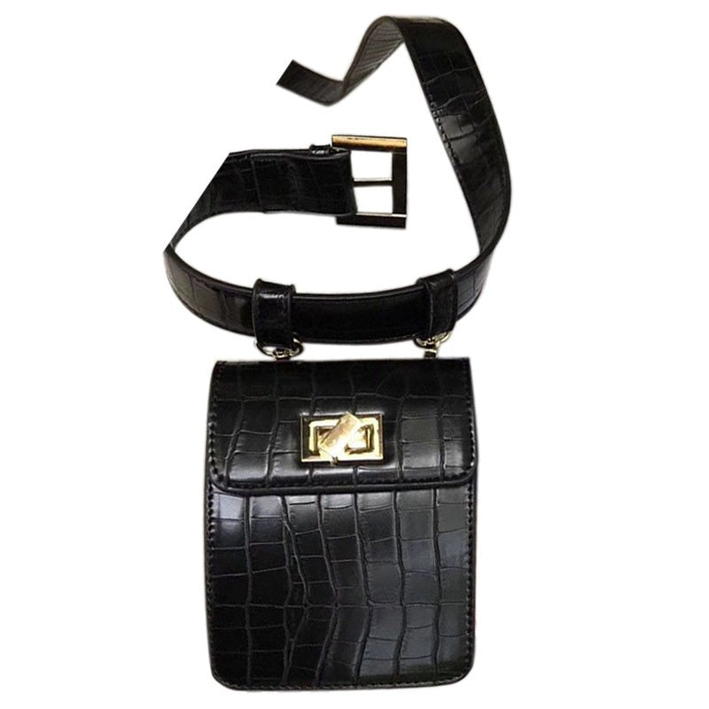 Fashion alligator women crossbody bag leather belt waist packs chic style mini shoulder bag vintage pattern small handbag - ebowsos