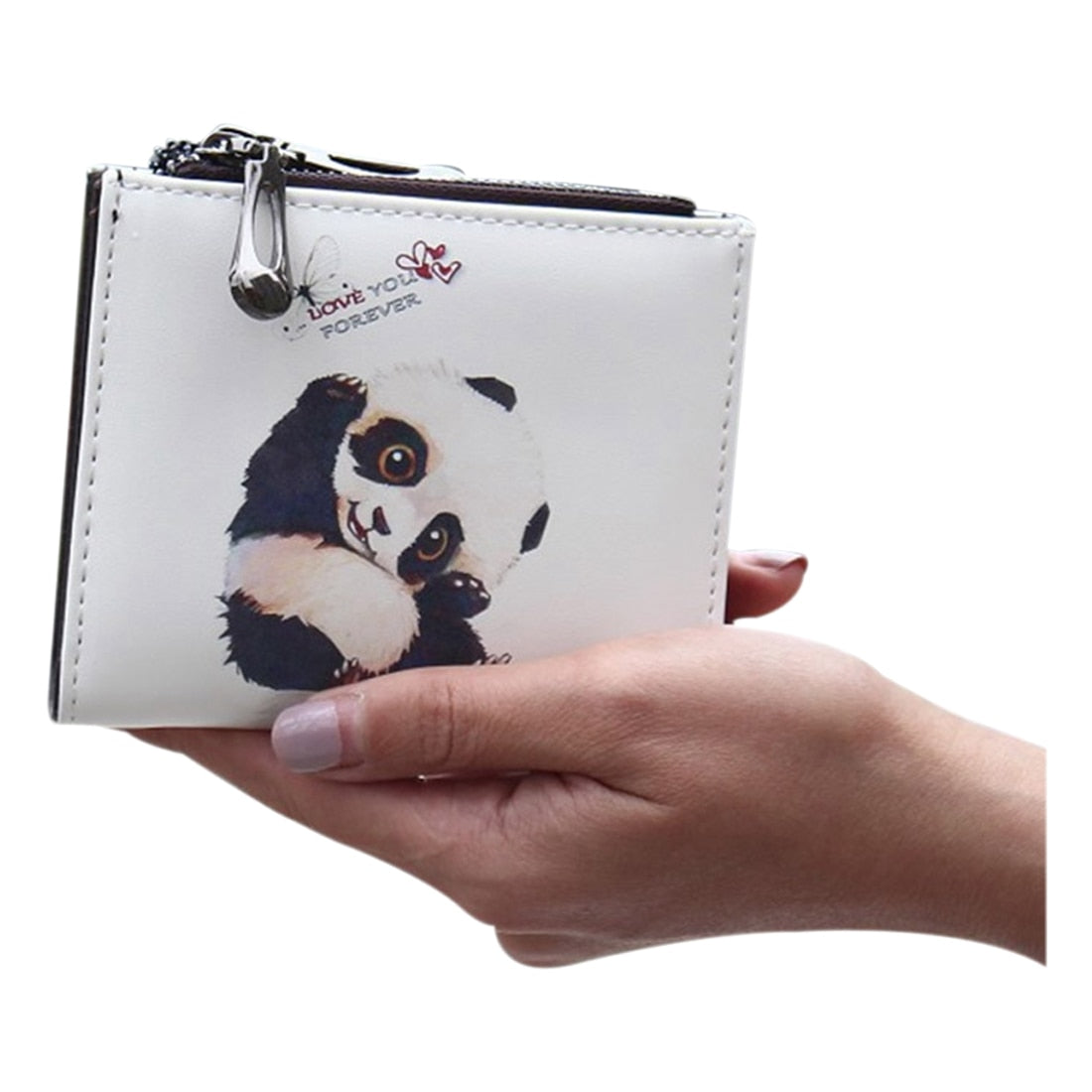 Fashion cartoon wallet short women wallet zipper female purse card holder(Panda) - ebowsos