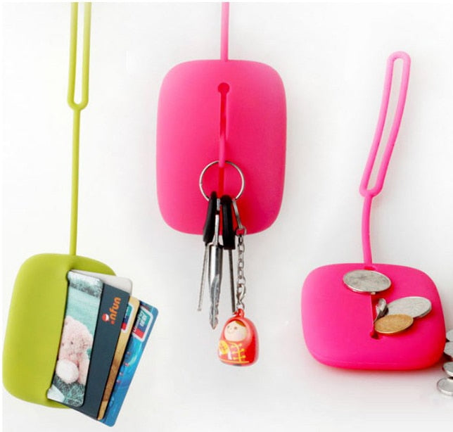 Fashion mini woman girl lady pink green Silicone key wallet purse bag case - ebowsos